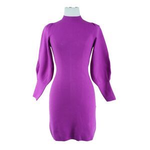 SEZANE Purple High Neckline Long Sleeved Wool Dress